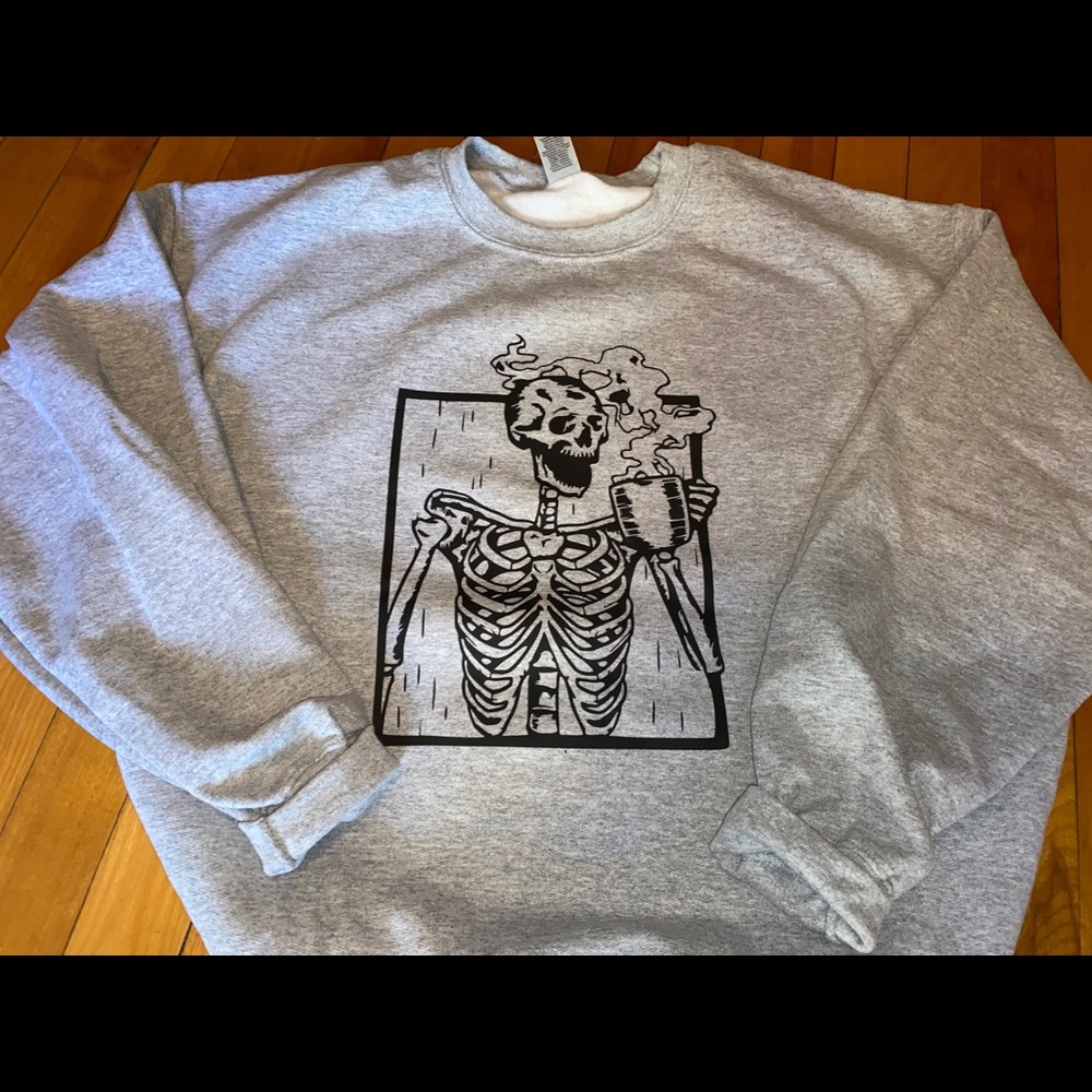 Skeleton Drinking Coffee Crewneck